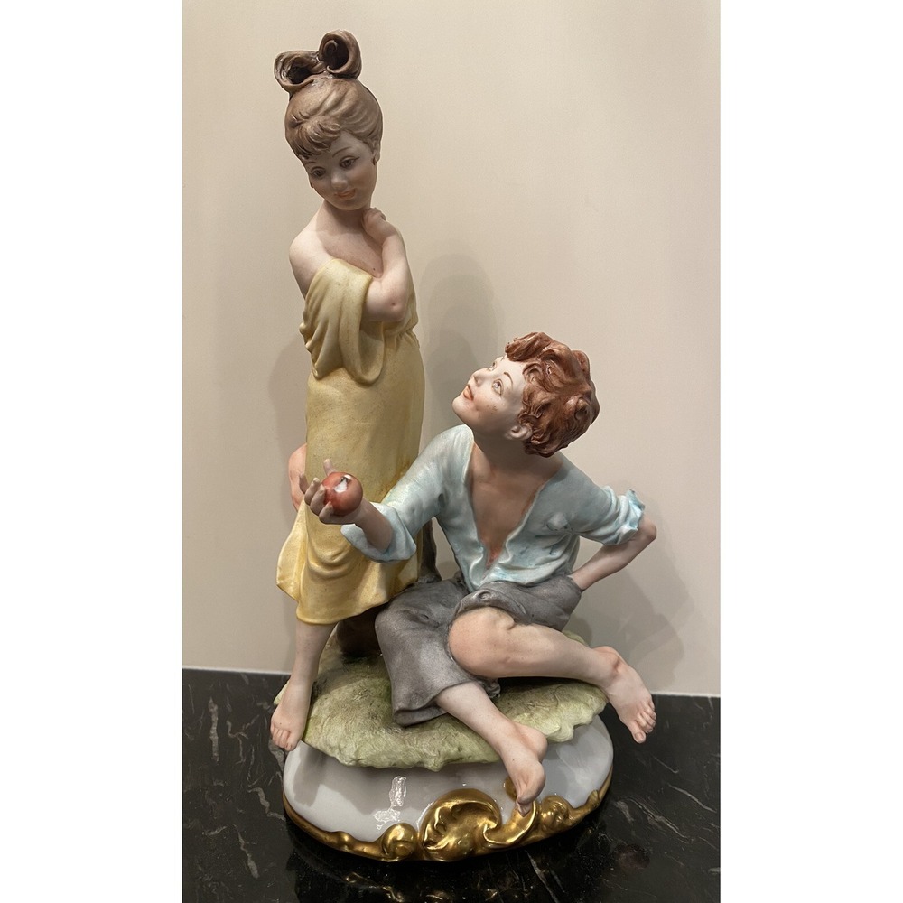 Vintage Capodimonte Figurine Artist Bruno Merli Children with Apple 9.5"